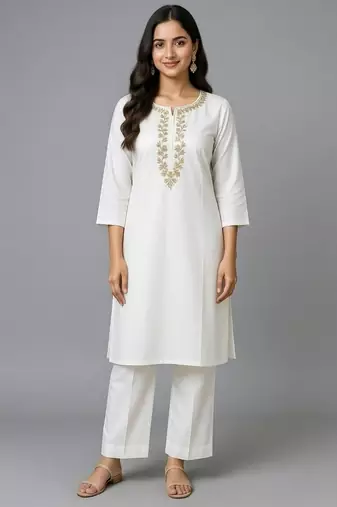 White embroidered rayon kurta set