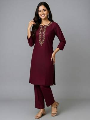 Maroon embroidered rayon kurta set 3