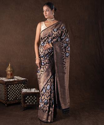 Black handloom banarasi silk saree 1
