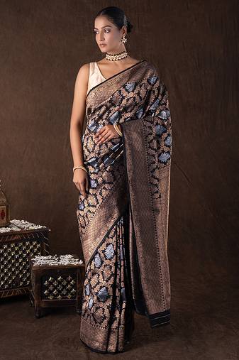 Black handloom banarasi silk saree