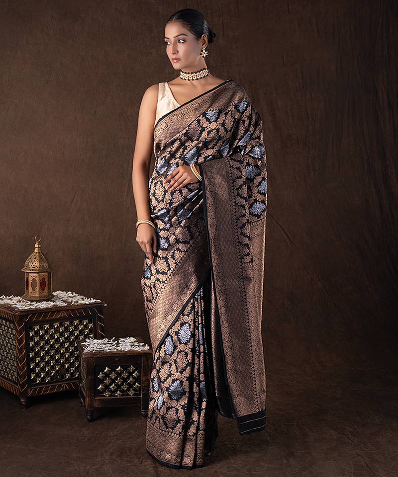 Black handloom banarasi silk saree