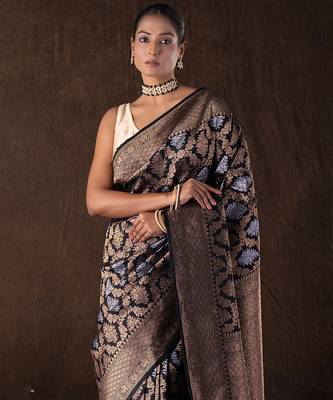 Black handloom banarasi silk saree 3
