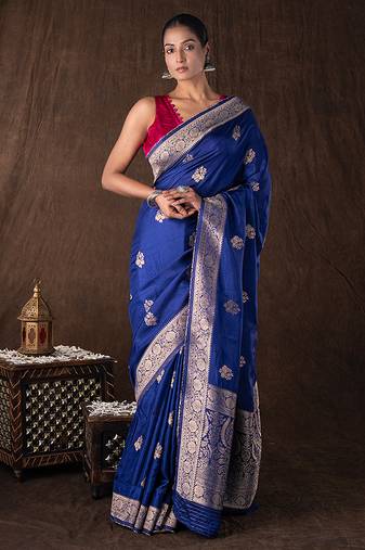 Blue handloom banarasi silk saree