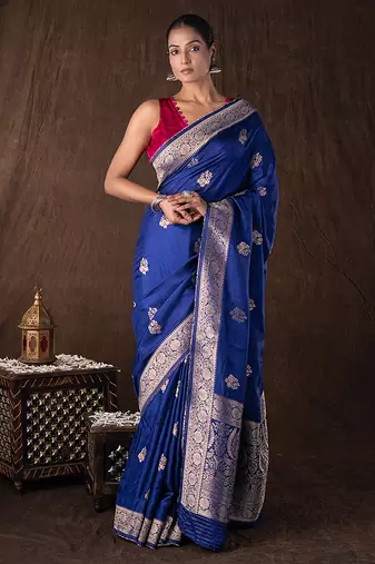 Blue handloom banarasi silk saree