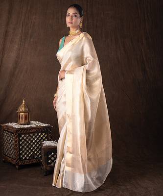 gold handloom banarasi silk saree with rich zari detailing 2