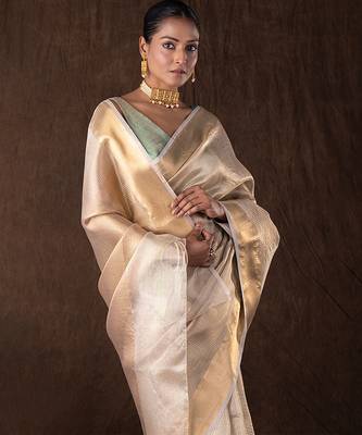 gold handloom banarasi silk saree with rich zari detailing 4