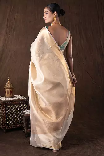 gold handloom banarasi silk saree with rich zari detailing