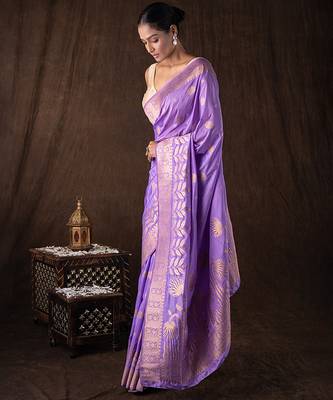 mauve handloom banarasi silk saree with zari work 2