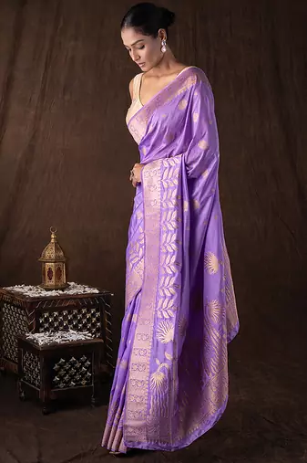 mauve handloom banarasi silk saree with zari work