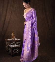 mauve handloom banarasi silk saree with zari work