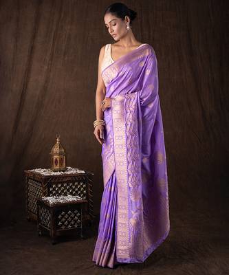 mauve handloom banarasi silk saree with zari work 1