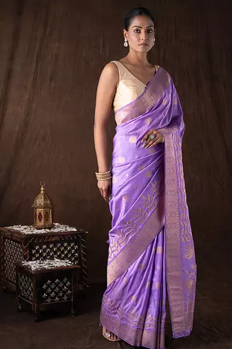 mauve handloom banarasi silk saree with zari work