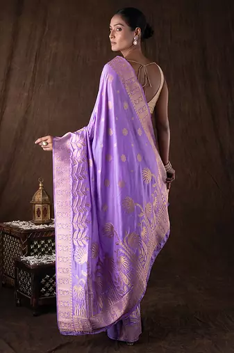 mauve handloom banarasi silk saree with zari work