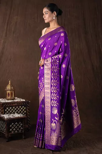 royal purple banarasi silk saree with intricate zari motifs