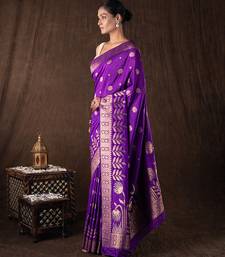 royal purple banarasi silk saree with intricate zari motifs