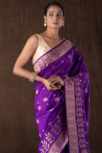 Purple handloom banarasi silk saree