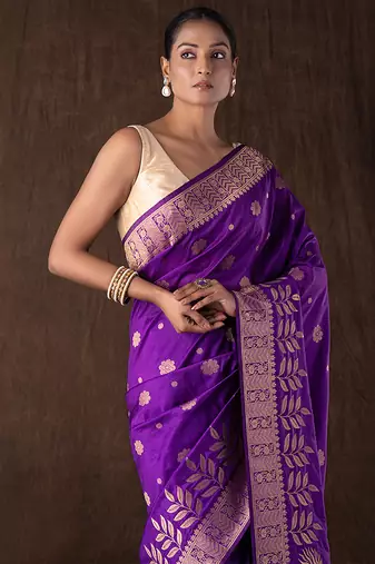 Purple handloom banarasi silk saree