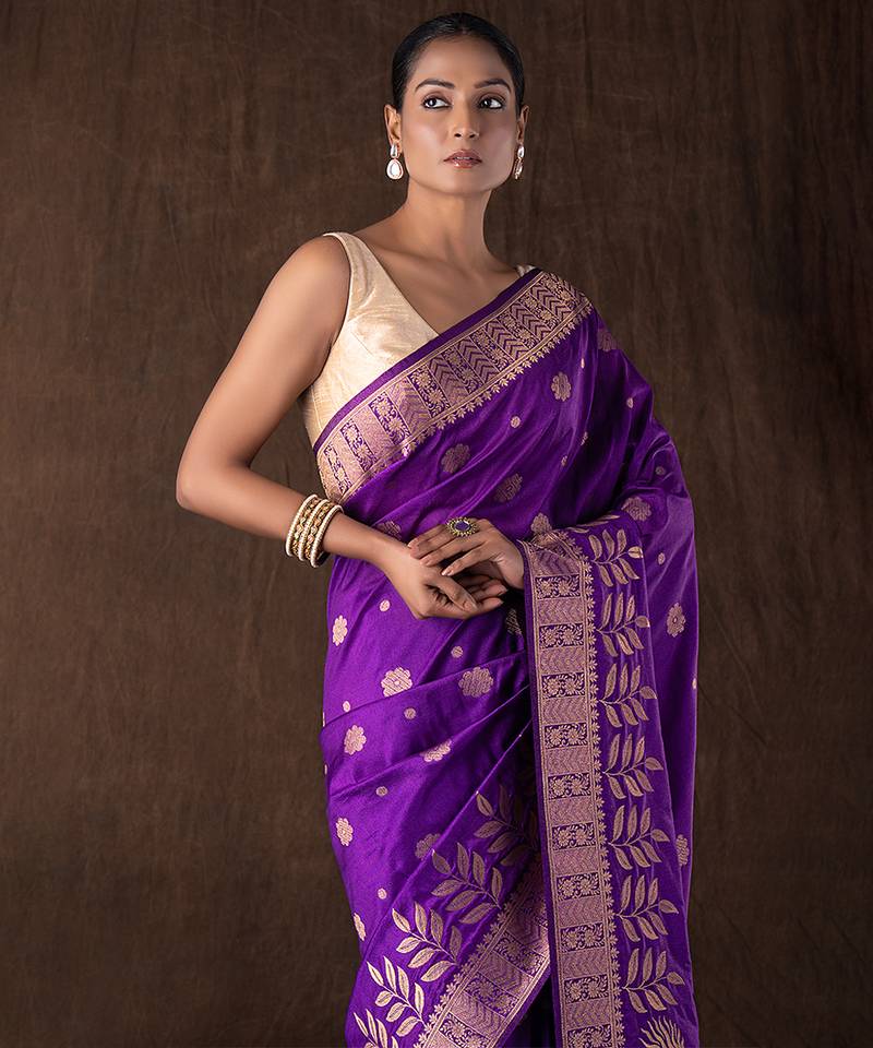 Purple handloom banarasi silk saree