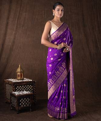 Purple handloom banarasi silk saree 3