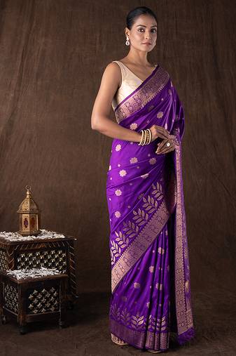 Purple handloom banarasi silk saree
