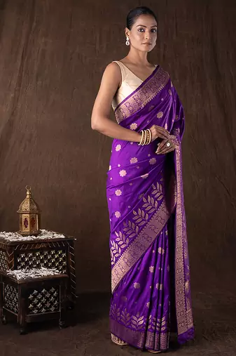 royal purple banarasi silk saree with intricate zari motifs