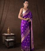 royal purple banarasi silk saree with intricate zari motifs