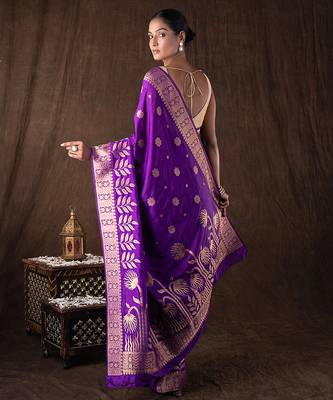 Purple handloom banarasi silk saree 4