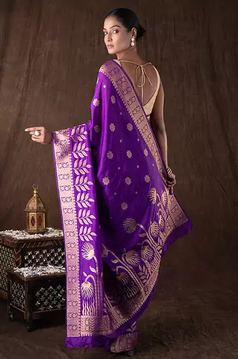 royal purple banarasi silk saree with intricate zari motifs