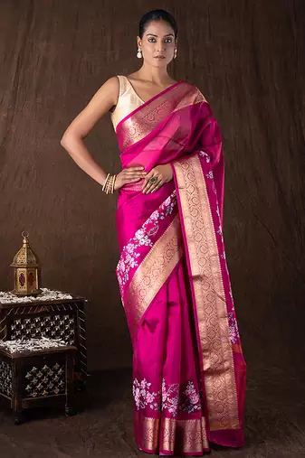Magenta handloom tissue silk saree