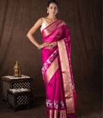 magenta handloom tissue silk saree with zari border