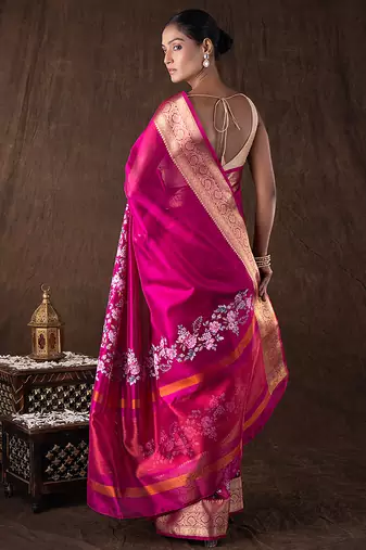 magenta handloom tissue silk saree with zari border
