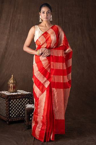 Red handloom tissue silk saree
