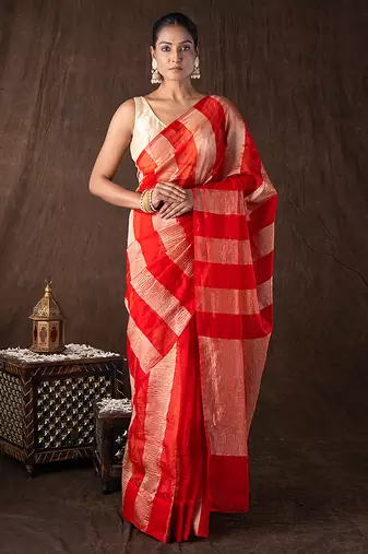 Red handloom tissue silk saree