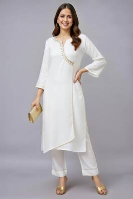 White embroidered rayon kurta set 3
