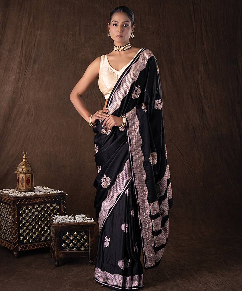 Black handloom banarasi silk saree