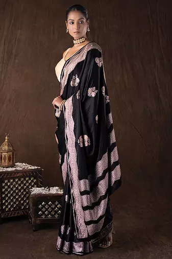 black handloom banarasi silk saree with zari border