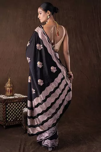 black handloom banarasi silk saree with zari border