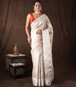 ivory handloom silk saree with subtle woven texture