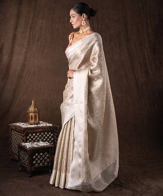 ivory handloom silk saree with subtle woven texture 2