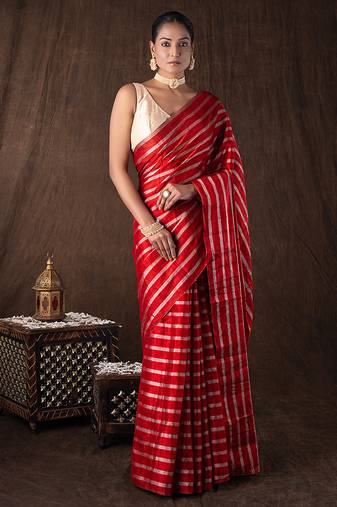 Red handloom chanderi silk saree