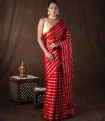 red handloom silk saree with striped zari pattern