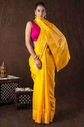 Yellow handloom pure silk saree