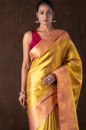 Golden handloom banarasi silk saree