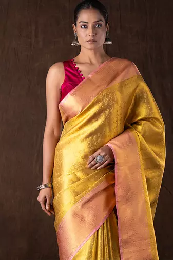 Golden handloom banarasi silk saree