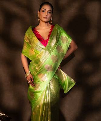 green handloom tissue silk saree with shimmer finish 2
