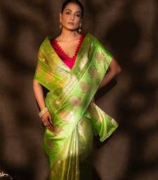 green handloom tissue silk saree with shimmer finish
