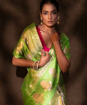 green handloom tissue silk saree with shimmer finish 3