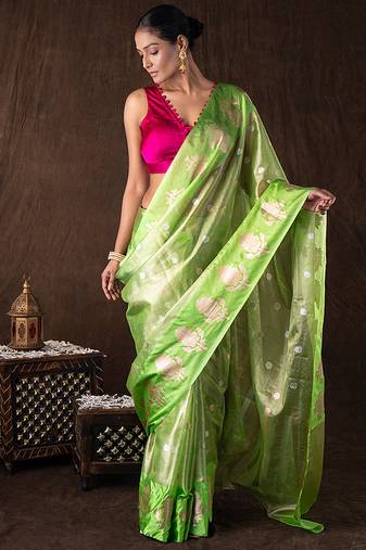 Green handloom tissue silk saree