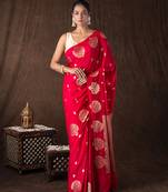 red handloom pure silk saree with gold floral motifs