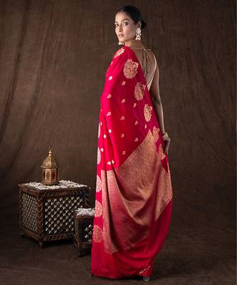 red handloom pure silk saree with gold floral motifs 4